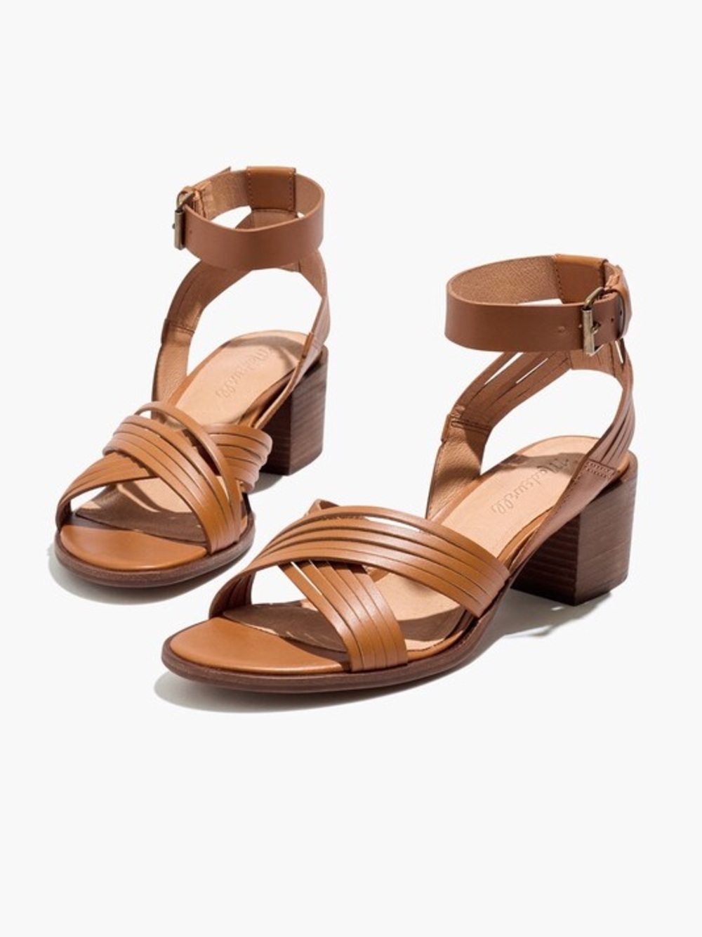 Madewell Samira Blocked Stacked Heel Strappy Sandals Camel Tan Size 6 ❤️